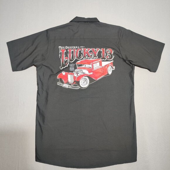 Lucky 13 shop shirt men's size M black colour short sleeve American Original - Picture 3 of 8